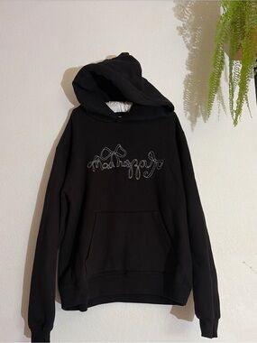 MADHAPPY Embroidered Bow MENS SZ XL Black Heavyweight Hoodie Pullover